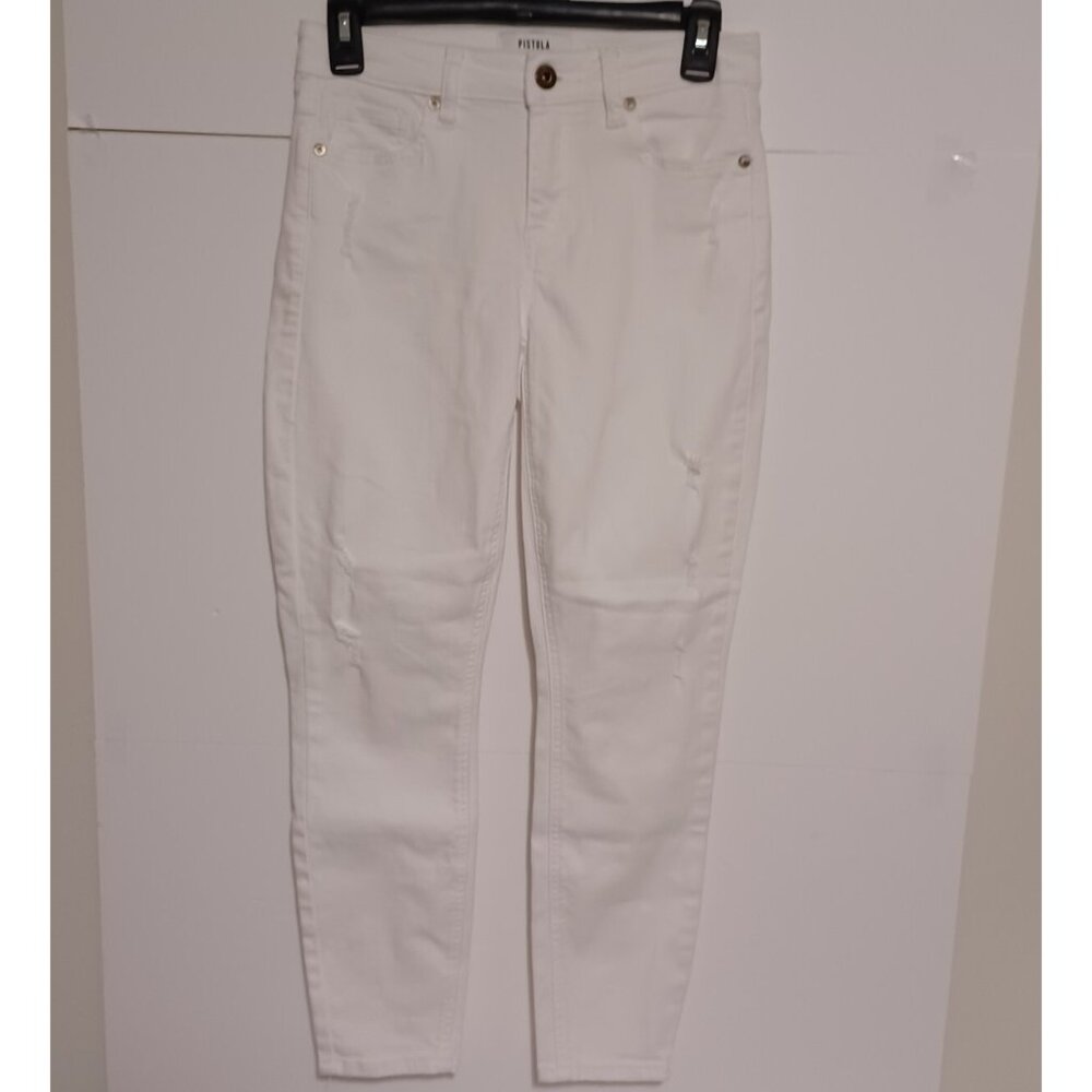 Pistola Jeans Womens 26x25  White Denim Pants Cropped Distressed Ladies